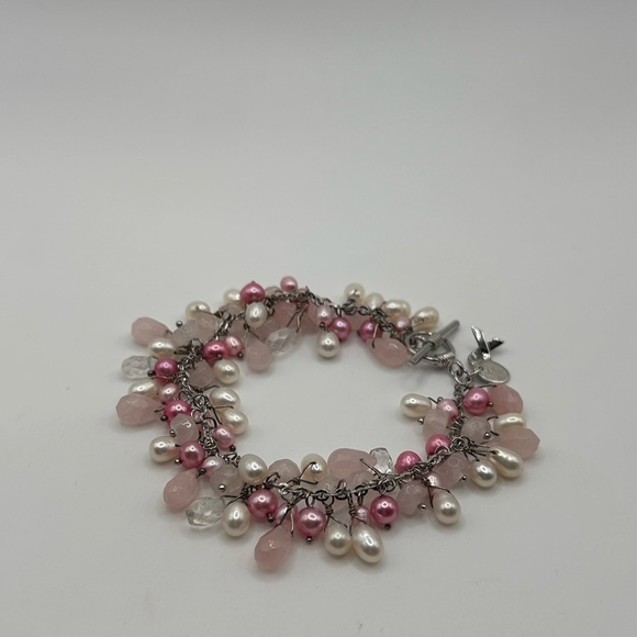 Sterling silver rose quartz freshwater pearl bracelet - Picture 4 of 6